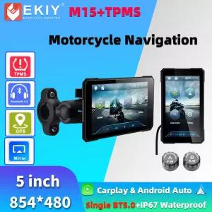 EKIY 5인치 회전 디스플레이 화면 무선 카플레이 안 오토 오토바이 TPMS GPS 내비게이션 휴대용 디지털