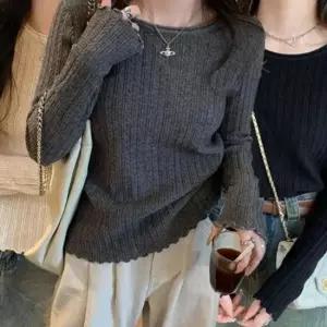 여성 라운드 골지 니트 봄 가을 이너 티