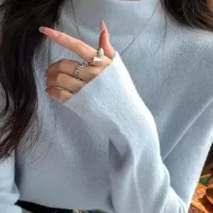 여성 반목 이너 기본 긴팔 간절기 니트티 스카이