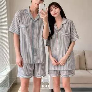 클라우드 스트라이프 커플잠옷 반팔 반바지 상하세트 여름 파자마 홈웨어