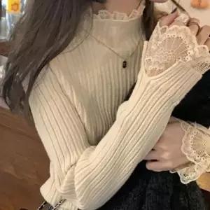 반폴라 소매 레이스포인트 긴팔 골지니트티 NF-1004857
