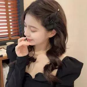 아트박스/신상오픈런 플라워 집게핀 빅사이즈 꽃무늬 검정 똑딱핀