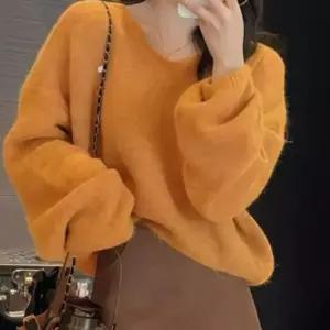 여성 간절기 기본 예쁜 봄 니트 긴팔 티 오렌지