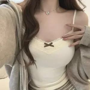 [하프클럽/]끈나시 리본 레이스 골지 끈나시