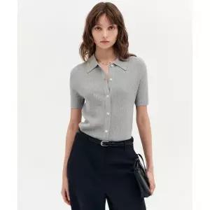 룩캐스트 LOOKAST 리디 슬림핏 폴로 니트 탑 그레이 / LYDIE SLIM FIT POLO KNIT TOP GREY