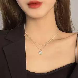 [하프클럽/]더블 체인 진주 목걸이 데일리 레이어드 목걸이팬던트