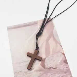 [하프클럽/]길이조절 우드 십자가 가죽끈 목걸이 룸미러 걸이