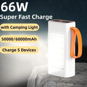 60000mAh 휴대용 보조배터리 66W 고속 충전 스테이션 (아이폰 15, 샤오미, 화웨이 등 호환)