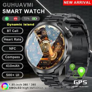 2025년 신형 GPS 스포츠 NFC 패션 스마트워치 남성용 1.85인치 AMOLED 화면 심박수 혈압 건강 스마트워치
