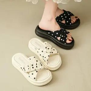 [디아슈즈]초르 도트 땡땡이 엑스 스트랩 키높이 통굽 슬리퍼 4cm