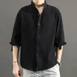 [룽스_65]남자 데일리 여성상의 남방 캐주얼룩 7부셔츠