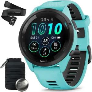 Garmin 010-02810-02 포러너 265 GPS 스마트워치 아쿠아/블랙 번들 심박수 모니터 정확한 및 HRV 데이터