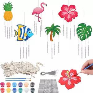 실리풀 24세트 여름 바람 차임 공예 를 위한 나만의 하와이 DIY 열대 나무 걸이 장식 하와이안 파티 야외