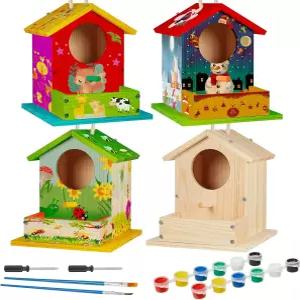 릴리풀 1팩 DIY 나무 새집 키트 와 성인을 위한 공예품 페인트가 칠해진 및 브러시 페인팅 4~8세 봄 생일