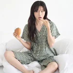 메이플라워 오리엔탈 V넥 반팔 순면 여성 빅사이즈 잠옷 세트