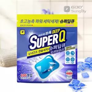 슈퍼딥큐 오션브리즈 100개입 캡슐세제 대용량 고농축 실내건조 드럼 일반 겸용 세제