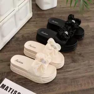 [셀러허브][오노마] ONM 여자 여름 2컬러 블링 쉬폰 리본큐빅 통굽슬리퍼 (33409011)