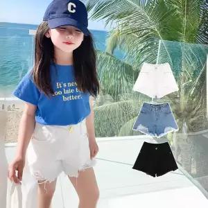 키즈 찢청 쇼츠 여름 허리밴딩 반바지 귀여운 여아 휴가룩 청반바지