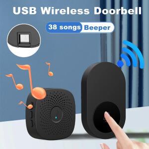 무선 도어벨 가정용 실외 USB 스마트 초인종 4단계 볼륨 조절 5V 페어링 리모컨 38곡 벨소리 침대 관리 호출