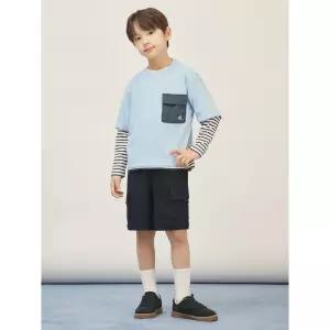 [BEANPOLE KIDS] 스트라이프 레이어드 반소매 & 긴소매 2PCS 상상세트  스카이 블루 (BI5741U02Q) (BI5741U02Q)