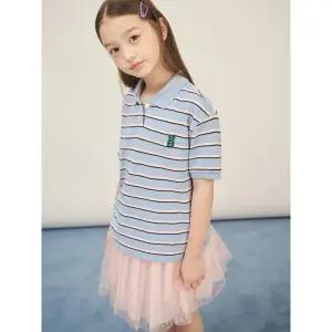 [BEANPOLE KIDS] 여아 스트라이프 반소매 피케티셔츠  스카이 블루 (BI5742G03Q) (BI5742G03Q)
