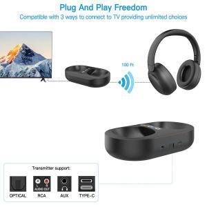TV 헤드폰 배터리 레벨 디스플레이 광학 AUX 3.5mm 2.4G Bluetooth 5.3 안정적인 연결 무선 TV 헤드폰 크리
