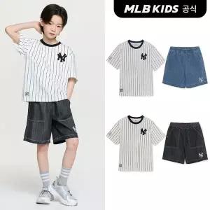 [MLB키즈](공식)26SS 스트릿 베이직 스트라이프 데님 티셔츠세트 (2color) 7AS1B0263-SET