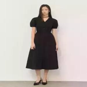 제너럴아이디어 generalideastandard 브이넥 퍼프 롱 원피스 BLACK WBE2L15510