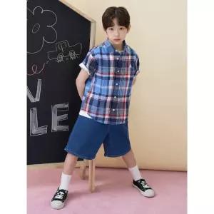 [BEANPOLE KIDS] [BEANPOLE KIDS] 면리넨 혼방 체크 반소매 셔츠 (BI6465U02R) (BI6465U02R)