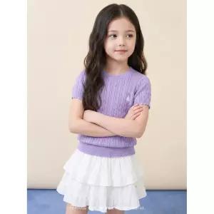 [BEANPOLE KIDS] [BEANPOLE KIDS] [Essential] 여아 케이블 반소매 라운드 풀오버  오키드 (BI6451GE1V) (BI6451GE1V)