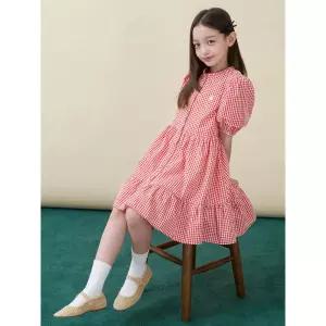 [BEANPOLE KIDS] 시어서커 깅엄체크 반소매 원피스  레드 (BI6471G026)