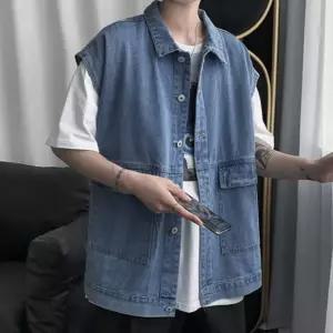 패션 조끼 빅포켓 데님 남성 캐주얼 스트릿 오버핏