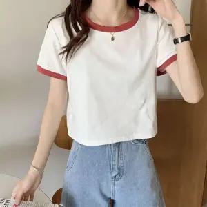 투톤 배색 크롭 반팔티 DK-0416