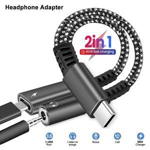 1개 2개 USB 타입 C to 3.5mm 헤드폰 및 충전 어댑터 2-in-1 AUX 오디오 잭 동글 케이블 삼성호환용 고속