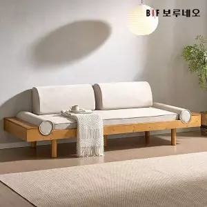 [보루네오하우스]앳홈 포레스트 원목 데이베드 소파베드 (B 프레임+매트+원형쿠션2개+등쿠션2개)