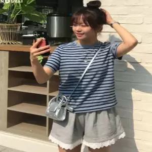 지오다노 05325528 라운드티셔츠 카라티셔츠 클래식 스트라이프 반팔티 325528