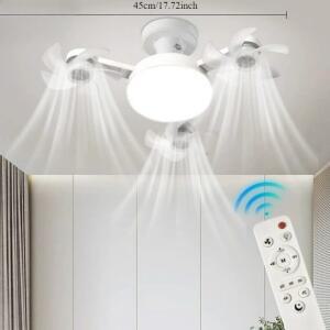 드론 디자인 무소음 천장 선풍기 조명 E27 베이스 리모컨 조절식 디밍 가능 3색 LED (거실, 침실용)
