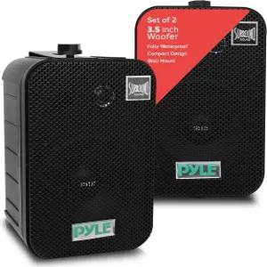 Pyle - 야외 스피커 시스템 유선(페어) 해병 2급 300W 피크 파워 3.5인치 우퍼 및 1인치 트위터 벽 또는