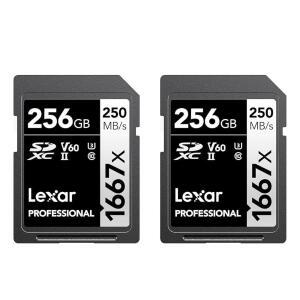 LEXAR 256GB (2팩) 프로페셔널 1667X SD 애호가용 250MB U3, 최대 C10, 전문 카드, 풀 메모리 작가, HD, UHS-II, (LSD1667256G-B2NNU) 사진 SDXC 4K, V60, 비디오 /S 읽기