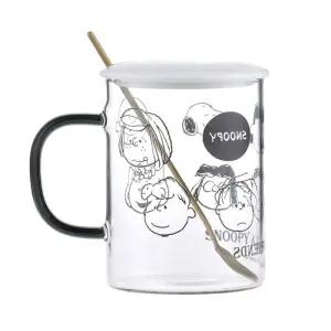뚜껑 스누피 이유식용품 유리컵 숟가락 블랙 370ml