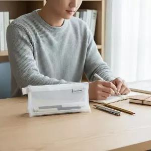 [하프클럽/]이중구조 나일론 메쉬 파우치 필기구 정리함 수납 주머니 소품