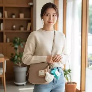 [하프클럽/]귀여운 곰돌이 가방키링 4개세트 백참 가죽스트랩 네임택 가방