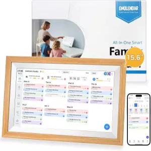에몰렌다 디지털 캘린더 15.6인치 스마트 와이파이 전자 나무 프레임 풀 HD 터치스크린 디스플레이 액자
