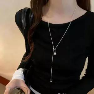 [하프클럽/]여성 롱 레이어드 줄 써지컬 실버 Y 드롭 목걸이