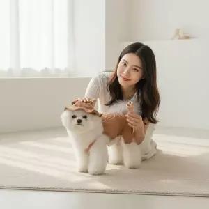 [하프클럽/]강아지 곰돌이 귀 모자 민소매 나시 세트 반려견 여름 옷 브라운