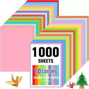 Sherr 1000장 건설 종이 컬러 카드 재고 A4 9 x 12 10 모듬 DIY 공예 파티 용품 장식용 헤비급 프린터 용지