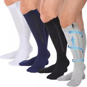 타르팝 4켤레 남성 지퍼 압박 양말 달린 컬러풀한 20-30mmhg 스타킹 부종