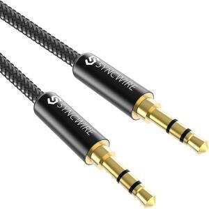 SYNCWIRE 5MM 나일론 땋은 보조 케이블 3피트 1M 하이파이 사운드 헤드폰 자동차 스테레오 스피커 아이팟 에코 등을 위한 오디오 입력 어댑터 남성 코드 U2013 블랙