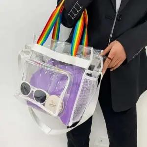 ( )PVC 투명 토트백 레인보우 수영장가방 방수비치백 PVC쇼핑백
