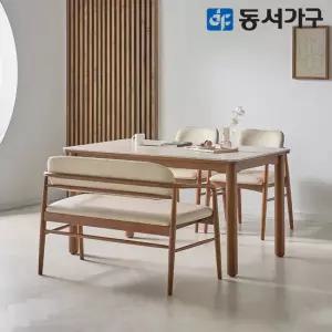 동서가구 테마 SV 세라믹 4인 벤치 원목 식탁세트 (의자2＋벤치1) DF646233